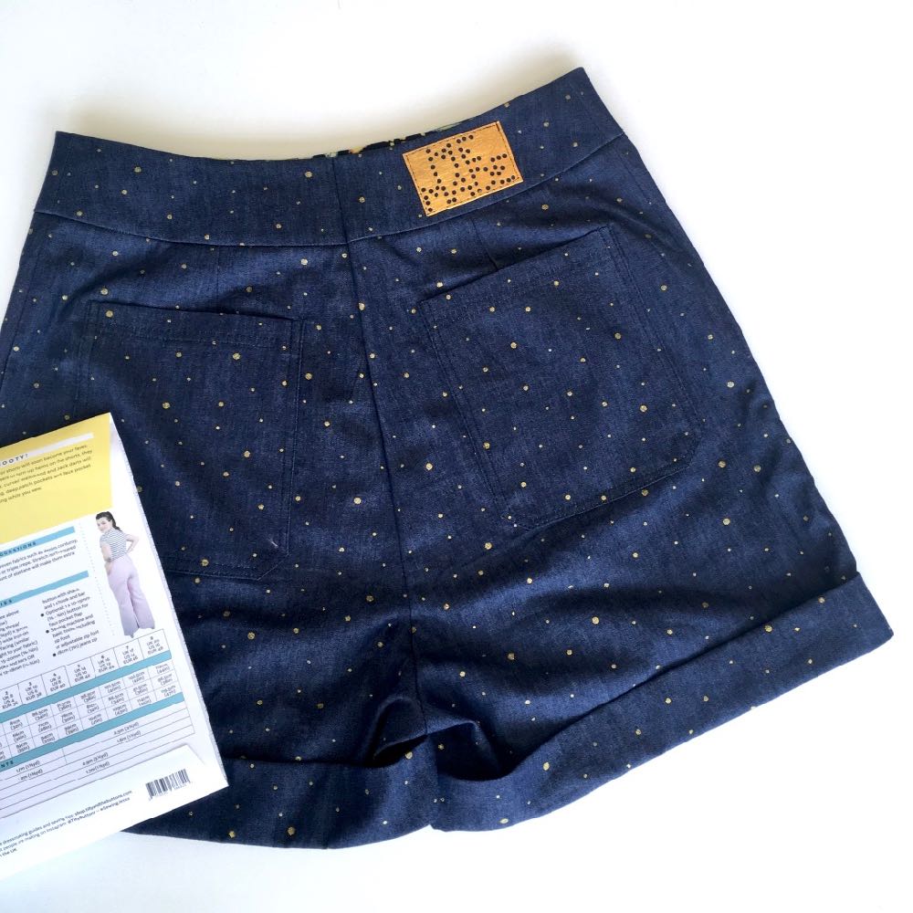 Tilly and the Buttons Jessa Shorts in Gold Dots Denim Chambray