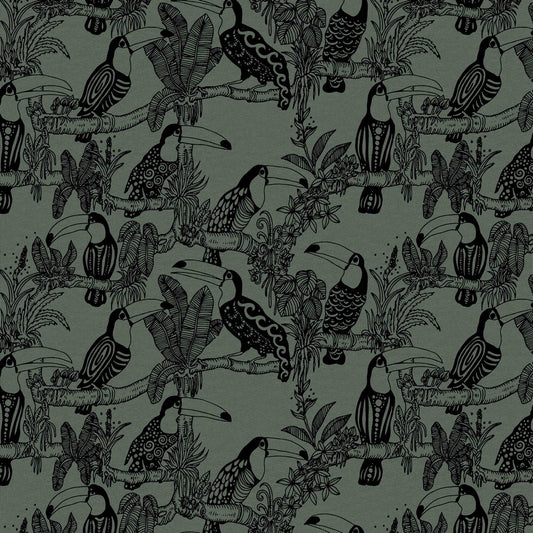 Soft Sweat Fabric - Tropical Feeling Toucan - Sage Green
