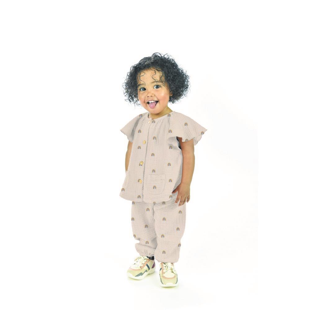 Double Gauze Fabric - Embroidered Rainbows - Black