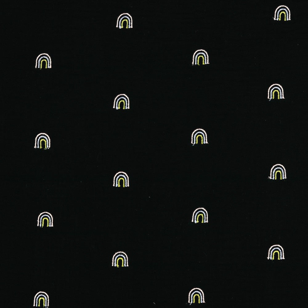Double Gauze Fabric - Embroidered Rainbows - Black
