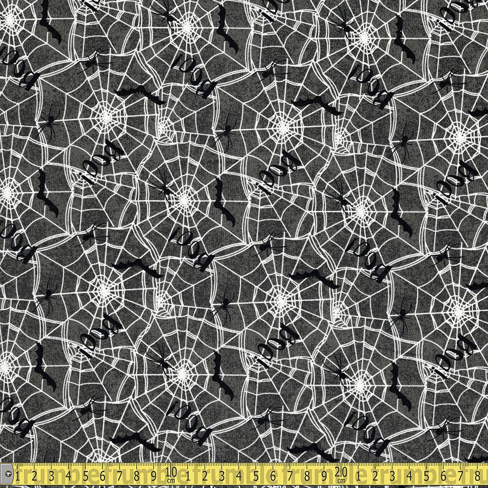 3 Wishes - Spooky Night - Spiders Webs Grey Sewing and Dressmaking Fabric
