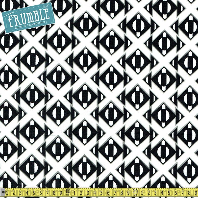 Black & White Geo Triangle Stripe White - Frumble Fabrics