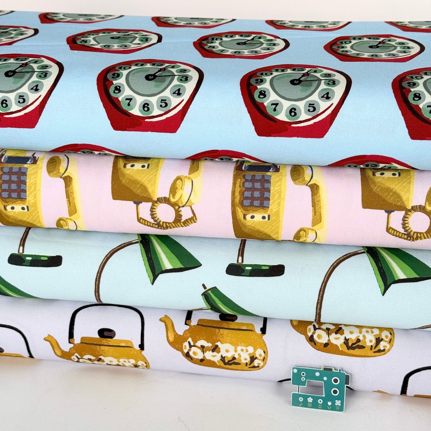 Recollect: Retro Clocks (Blue) GOTS Fabric by Cloud 9