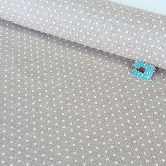 White Dots on Linen Look Canvas Fabric