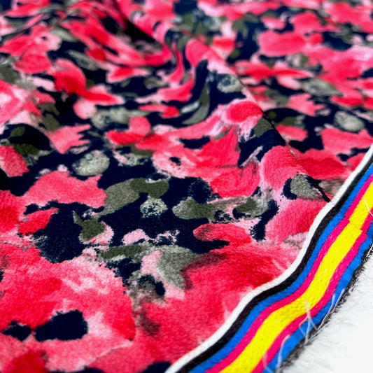 Lightweight Stretch Crepe Painted Poppy  - Deadstock Designer Fabric - Navy