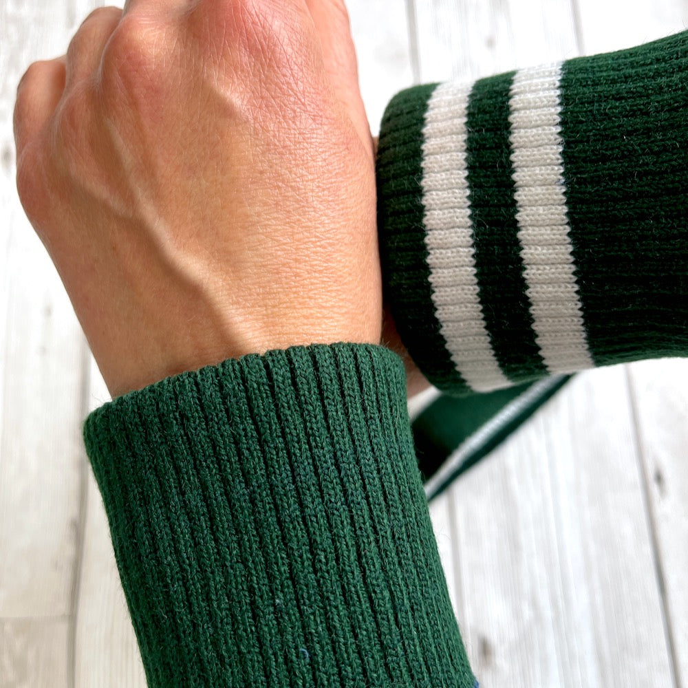 Chunky Cuff Cotton Ribbing Double Sided White Stripes Green
