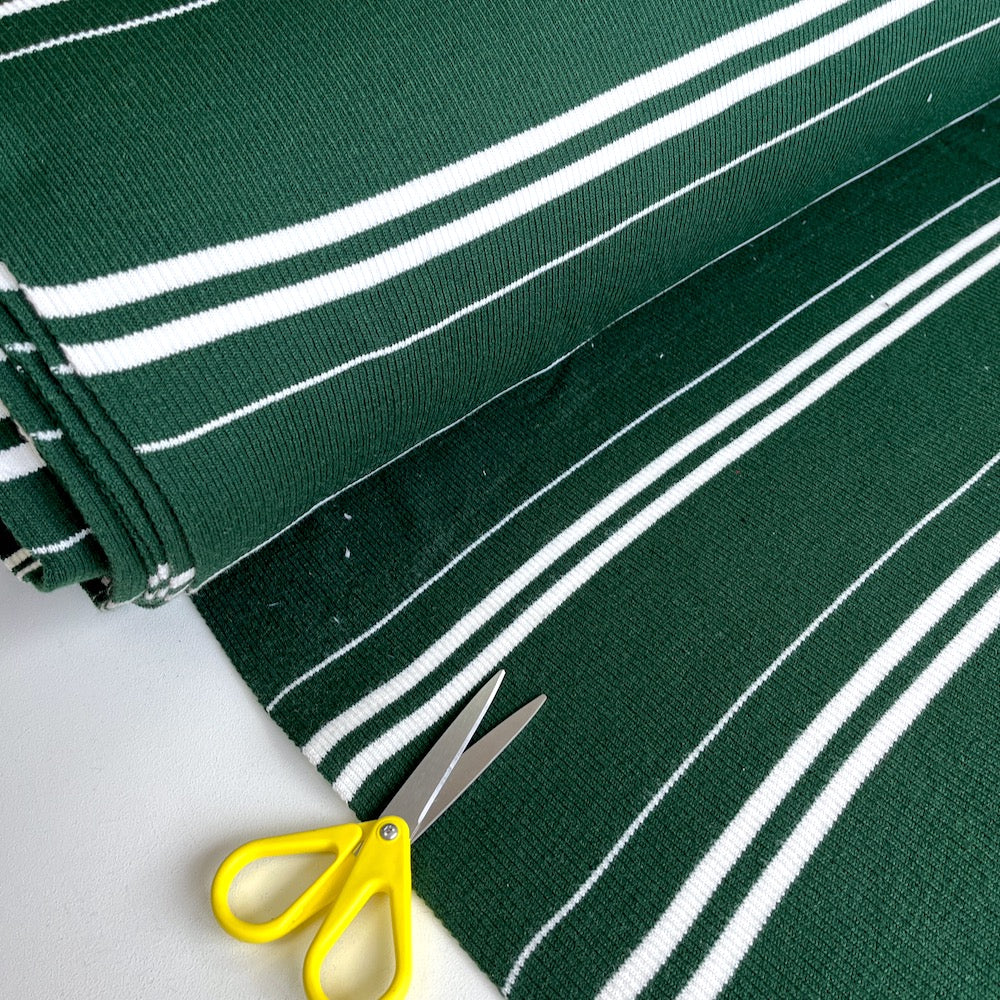 Chunky Cuff Cotton Ribbing Double Sided White Stripes Green