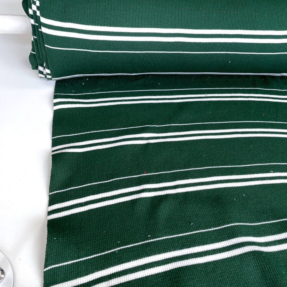 Chunky Cuff Cotton Ribbing Double Sided White Stripes Green