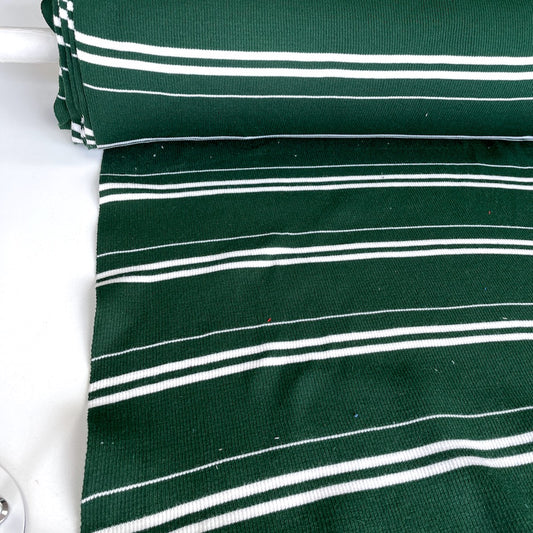 Chunky Cuff Cotton Ribbing Double Sided White Stripes Green
