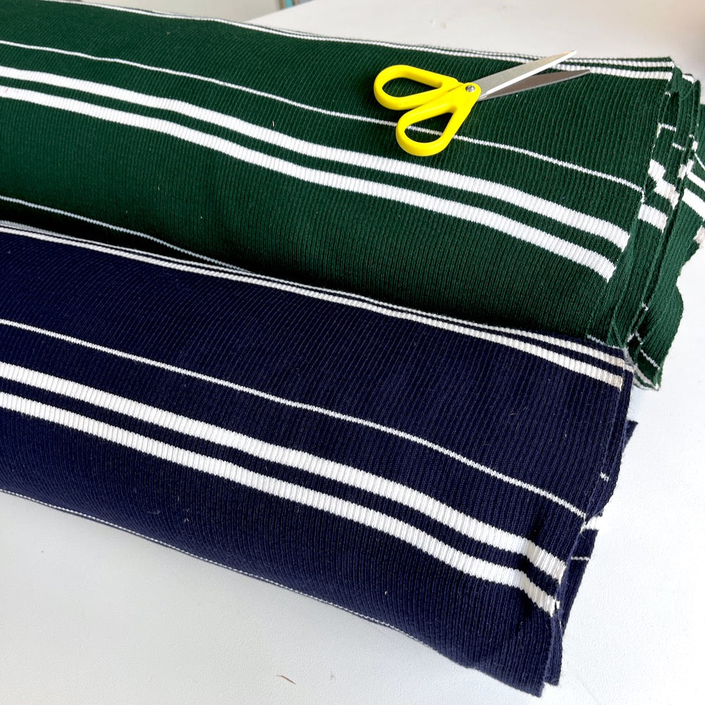 Chunky Cuff Cotton Ribbing Double Sided White Stripes Green