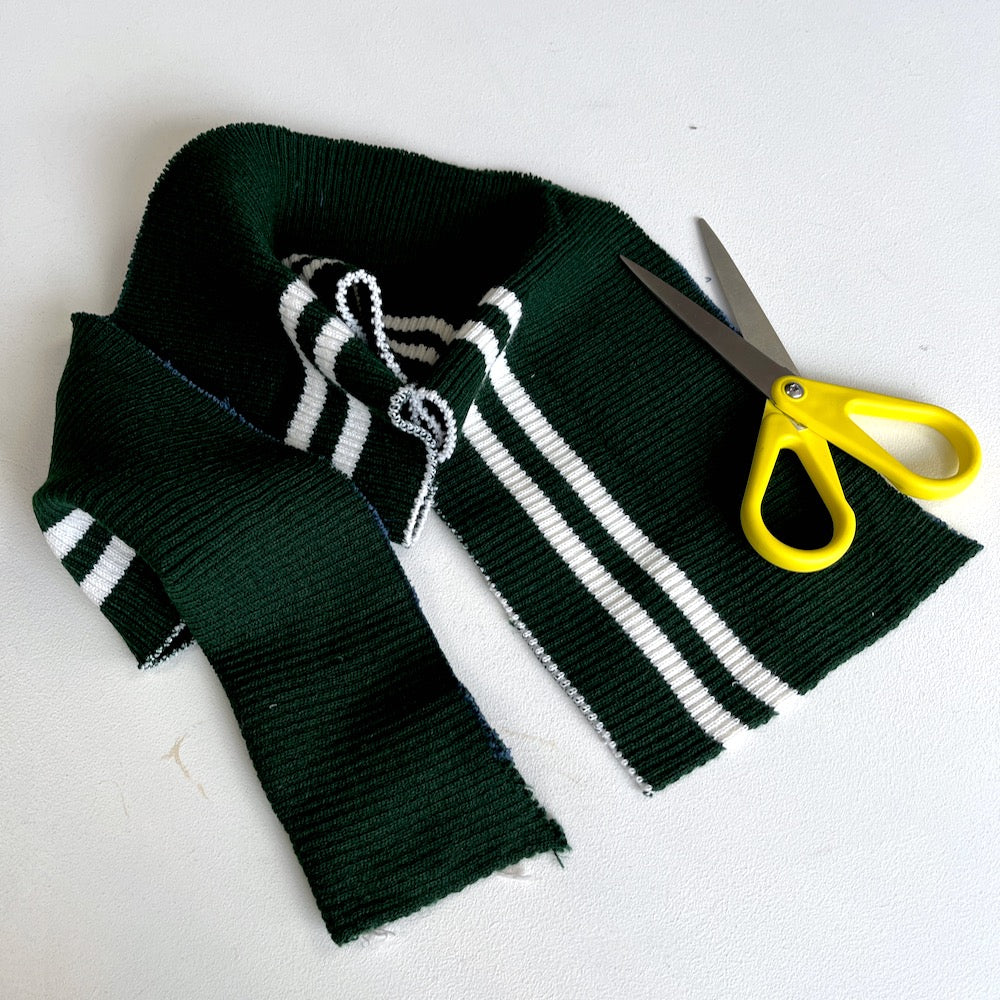 Chunky Cuff Cotton Ribbing Double Sided White Stripes Green