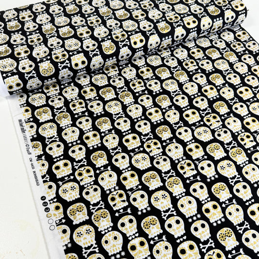 Metallic Bonehead (Black) Quilting Fabric by Michael Miller (Per Metre)