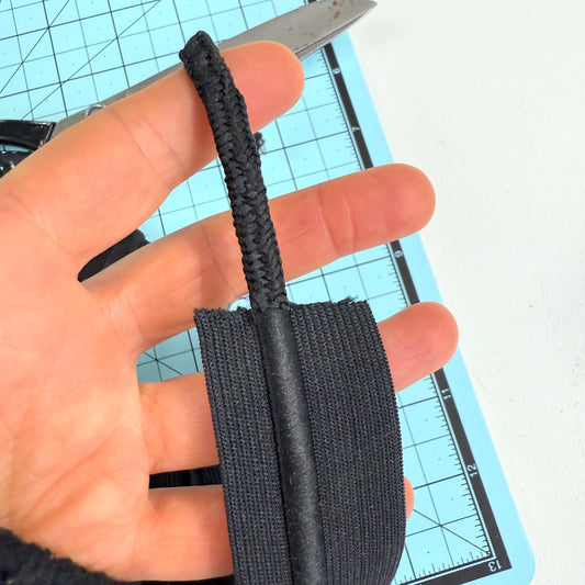 Black Elastic Sport Waistband with Integrated Cord