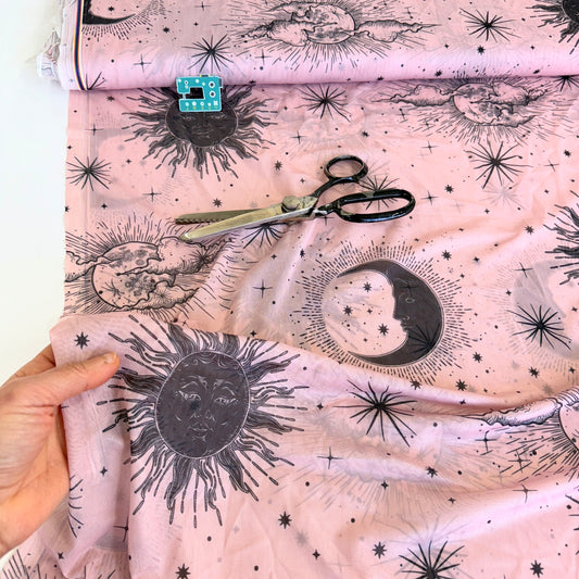 Light Power Mesh Net Mystical Stars Print - Deadstock - Light Rose (Per Metre)