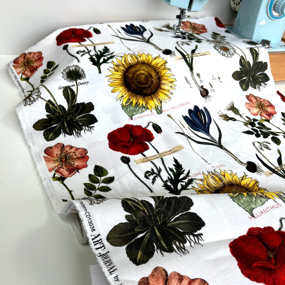 Riley Blake Fabric - Art Journal Botanicals - White