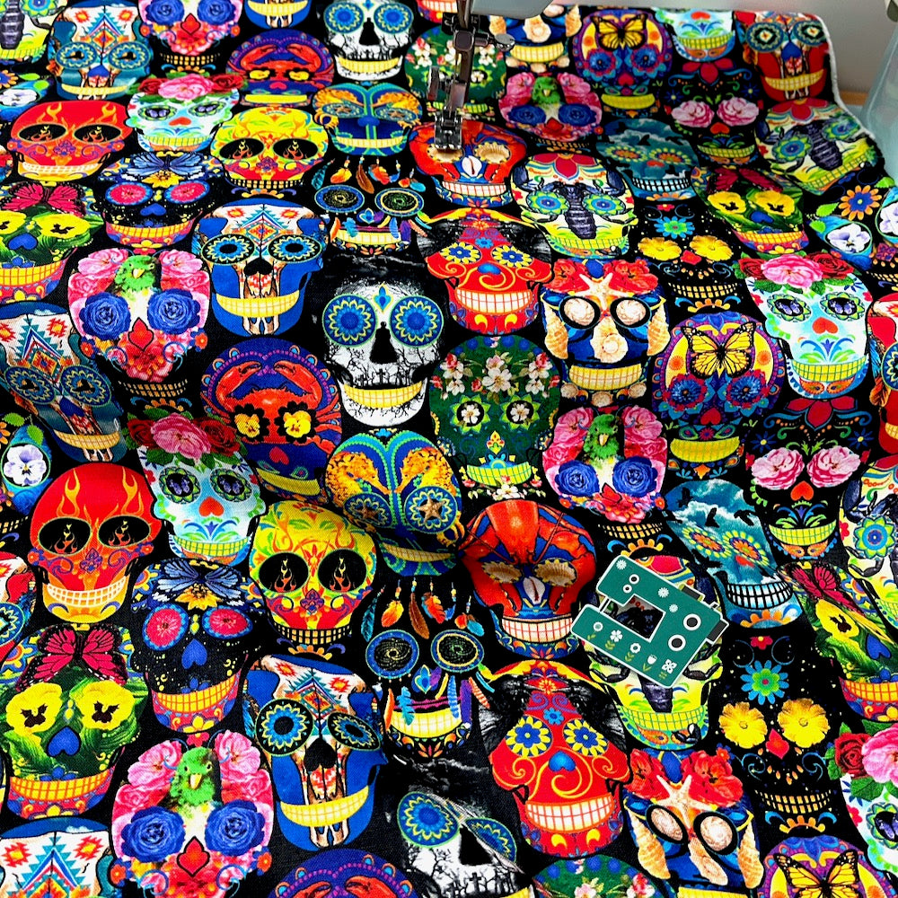 Remnant of Timeless Treasures Fabric - Skull Folklore - Multi (130cm)
