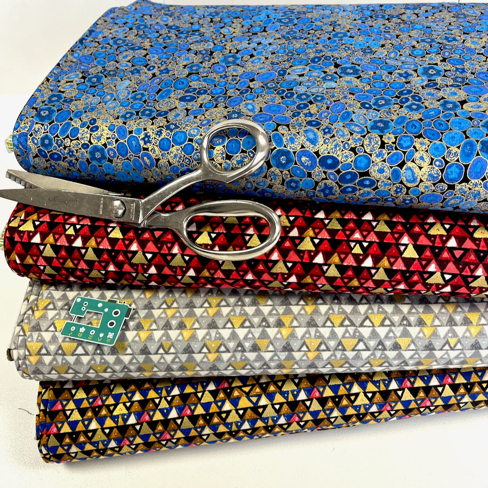 Robert Kaufman - Gustav Klimt Full Metallic Triangles Cobalt