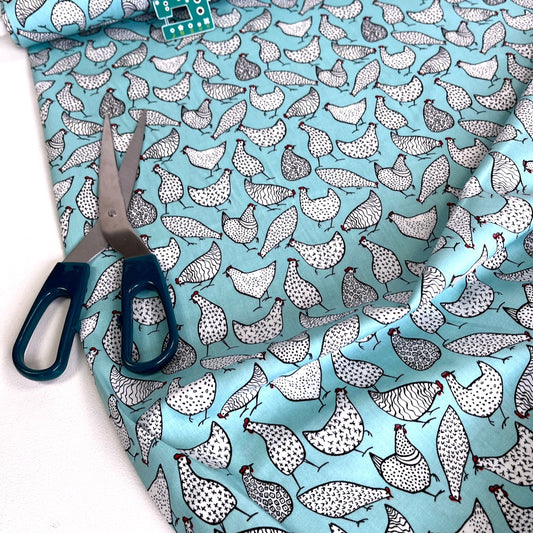 Cotton Poplin - Farmyard Chickens - Duck Egg