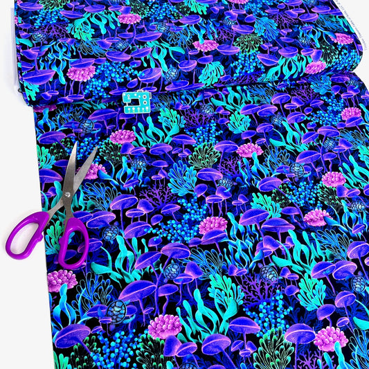 Timeless Treasures - Electric Ocean Coral Life - Midnight