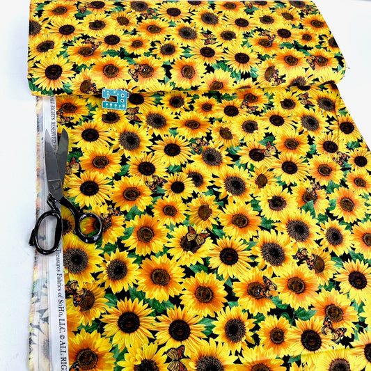 Remnant of Timeless Treasures - Packed Sunflowers and Butterflies - Yellow (125cm)