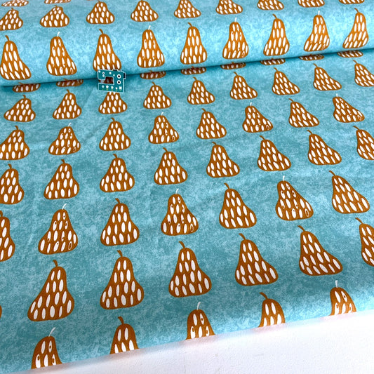 Cotton CANVAS - Fruit Pear Row - Aqua Blue