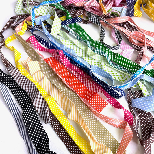 CLEARANCE 100g Pattern Bias Binding Remnant Pack : Polka/Stripe/Gingham