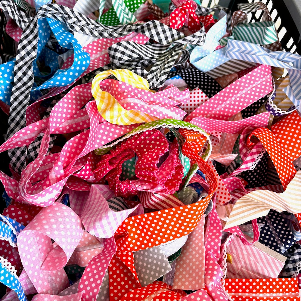 CLEARANCE 100g Pattern Bias Binding Remnant Pack : Polka/Stripe/Gingham