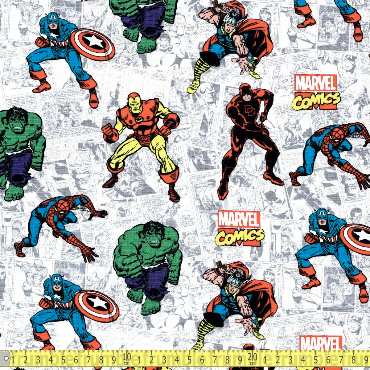 Marvel Retro Action Comics (White) Fabric by Springs Creative