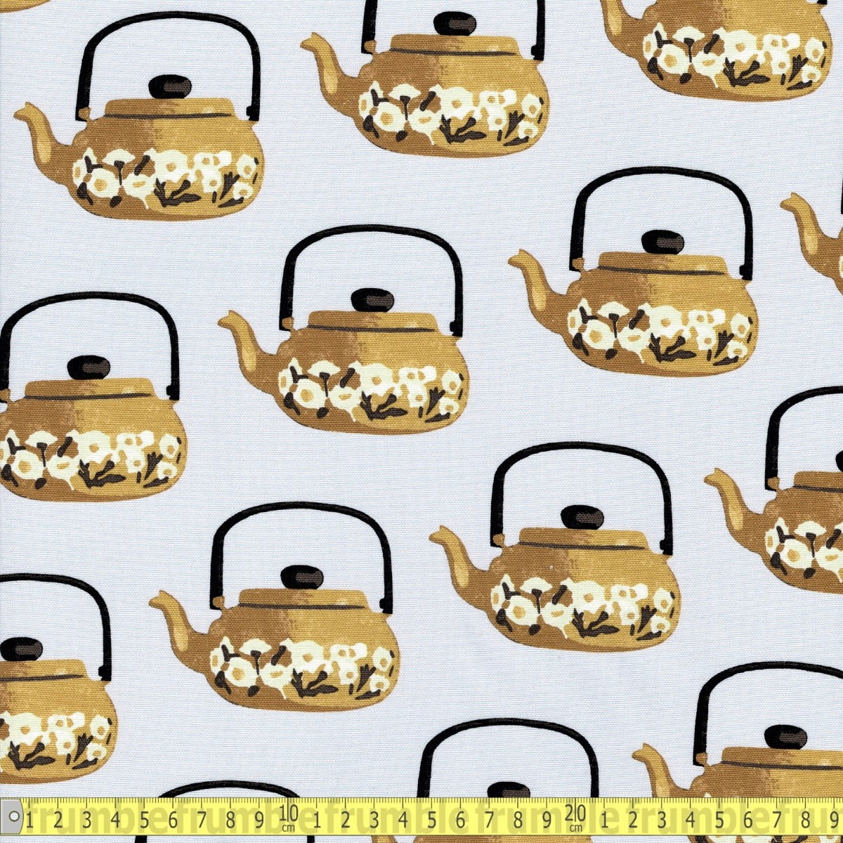 Recollect: Brewing Memories Tea Pot (Grey) GOTS Fabric by Cloud 9