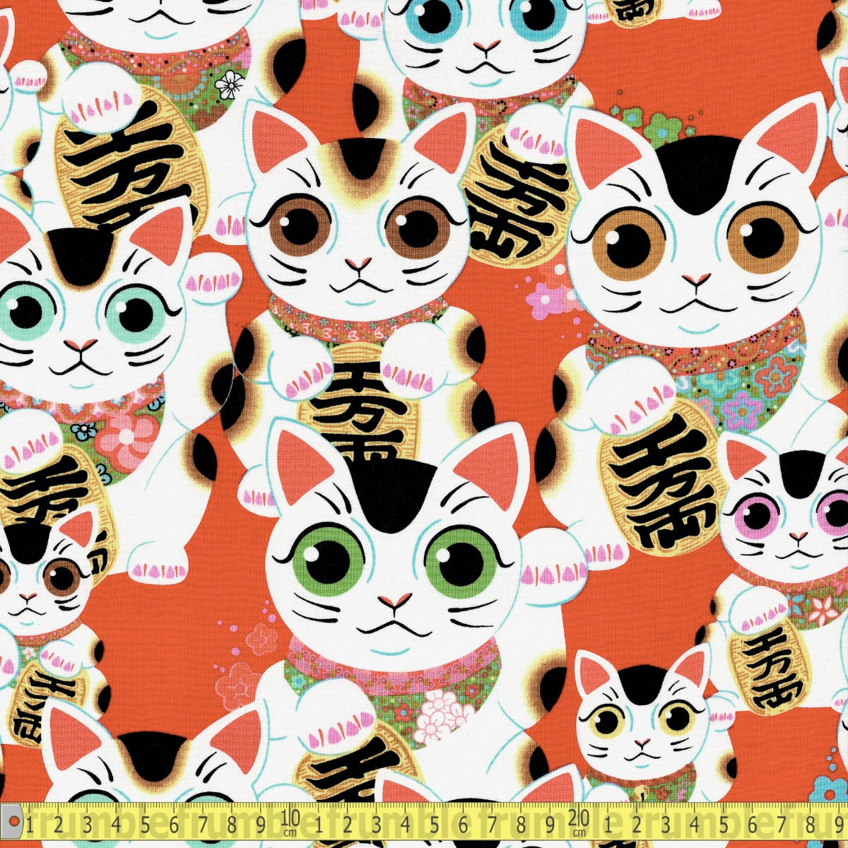 Alexander Henry - Fuku Kitty - Red - Sewing and Dressmaking Fabric