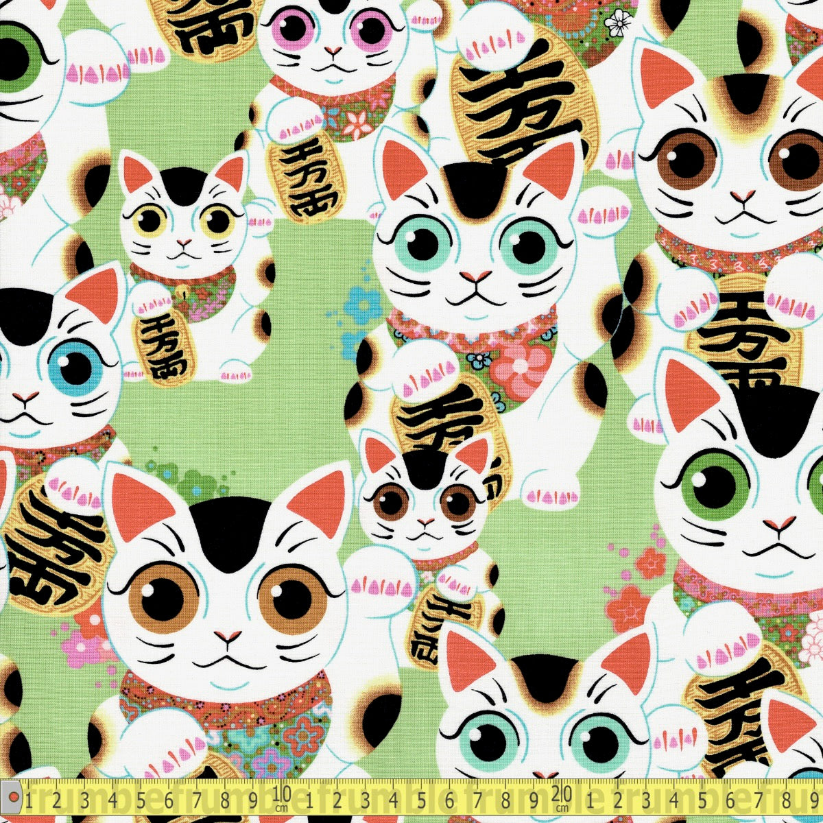 Alexander Henry - Fuku Kitty - Sage Green - Sewing and Dressmaking Fabric