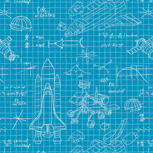 Art Gallery Fabrics - Rocket Science - Stella Engineering Blue - Sewing and Dressmaking Fabric