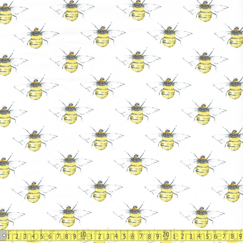Cotton Poplin - Bumblebees - Ivory Cream - Sewing and Dressmaking Fabric