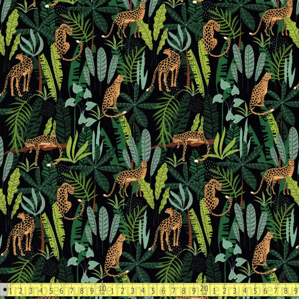 Cotton Poplin - Jungle Cats Menagerie - Black - Sewing and Dressmaking Fabric