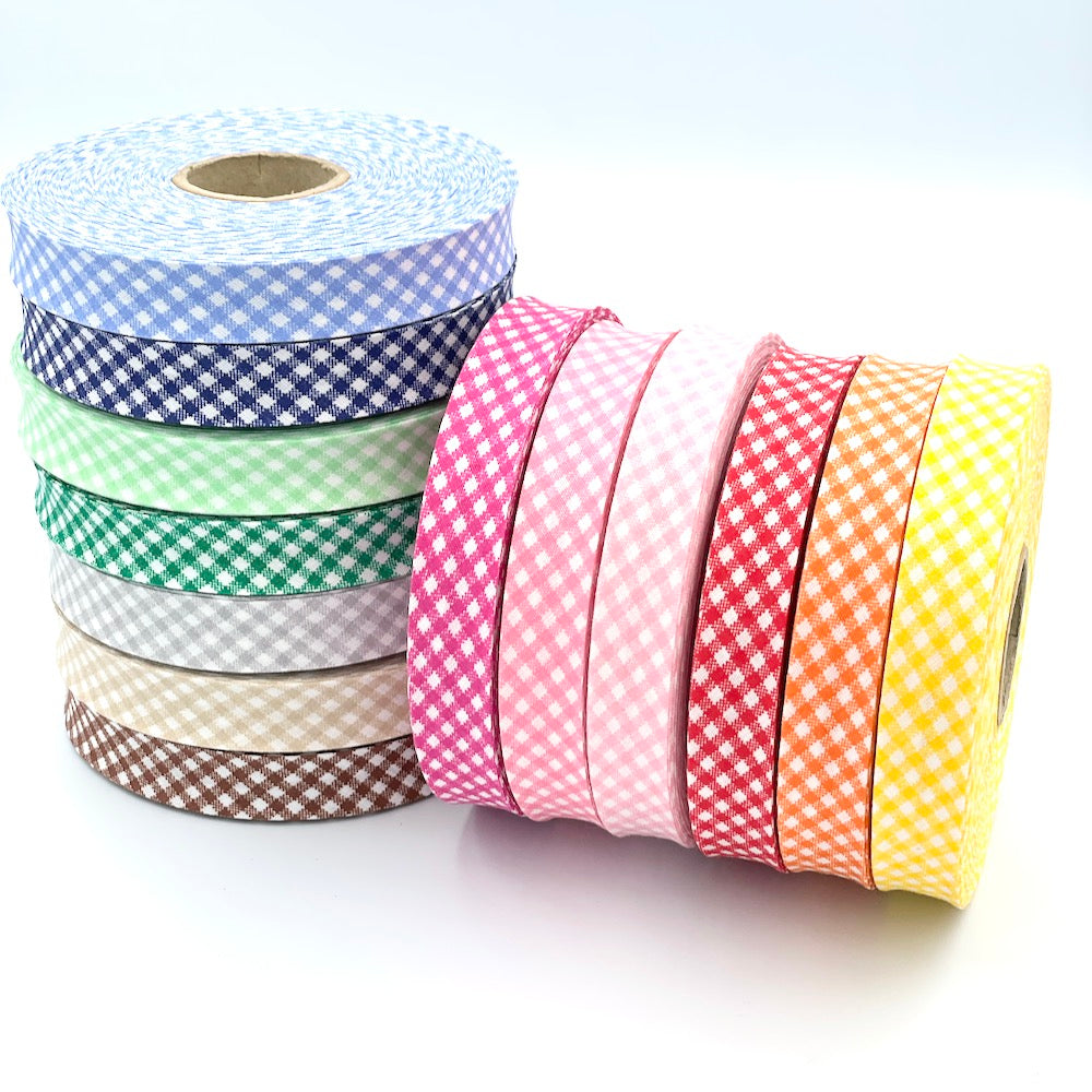 5m Roll of 18mm Gingham Bias Binding