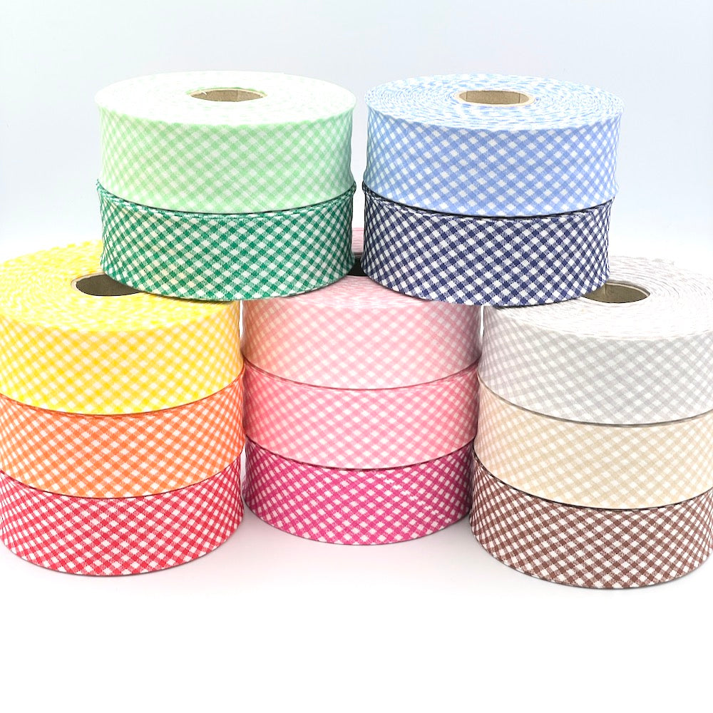 5m Roll of 40mm Gingham Bias Binding
