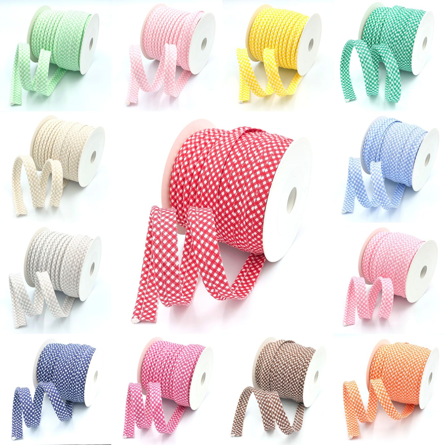 5m Roll of Large Gingham Piping Bias Binding