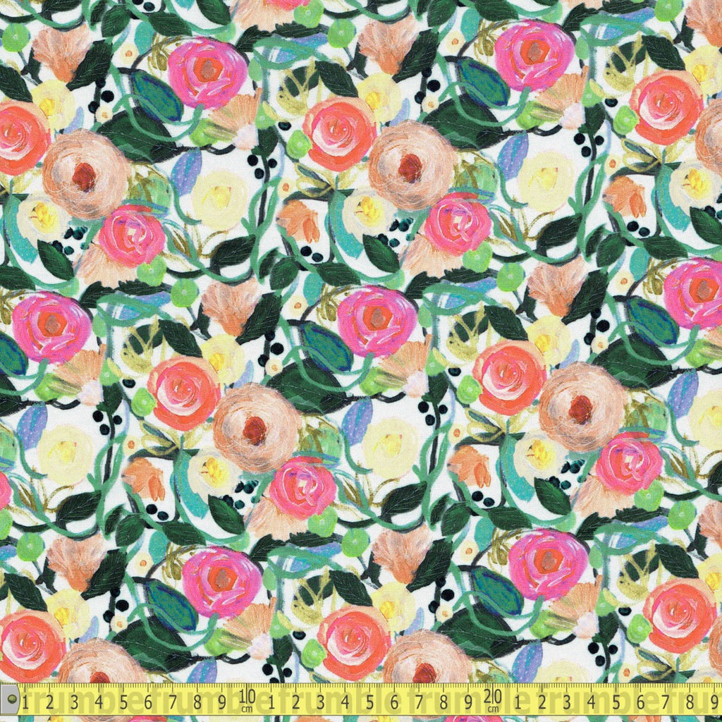 Digital Cotton Lawn - Monet Rose Garden - Ivory - Sewing and Dressmaking Fabric
