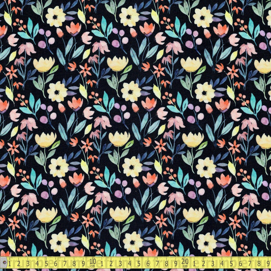 Digital Cotton Lawn - Summer Garden - Black - Sewing and Dressmaking Fabric