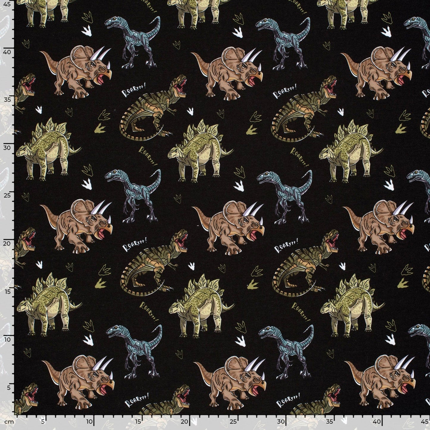 Cartoon Dinosaurs - French Terry Fabric - Black