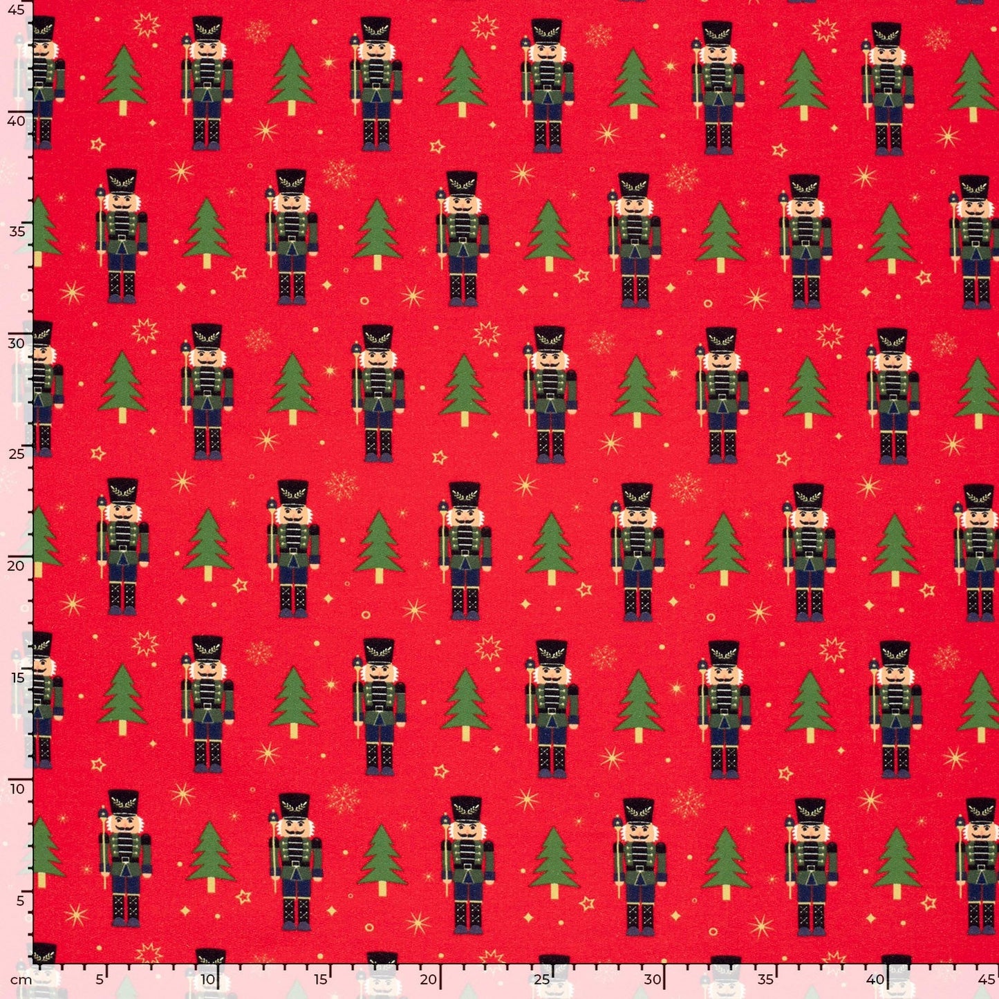 Christmas Nutcracker & Trees - French Terry Fabric - Red