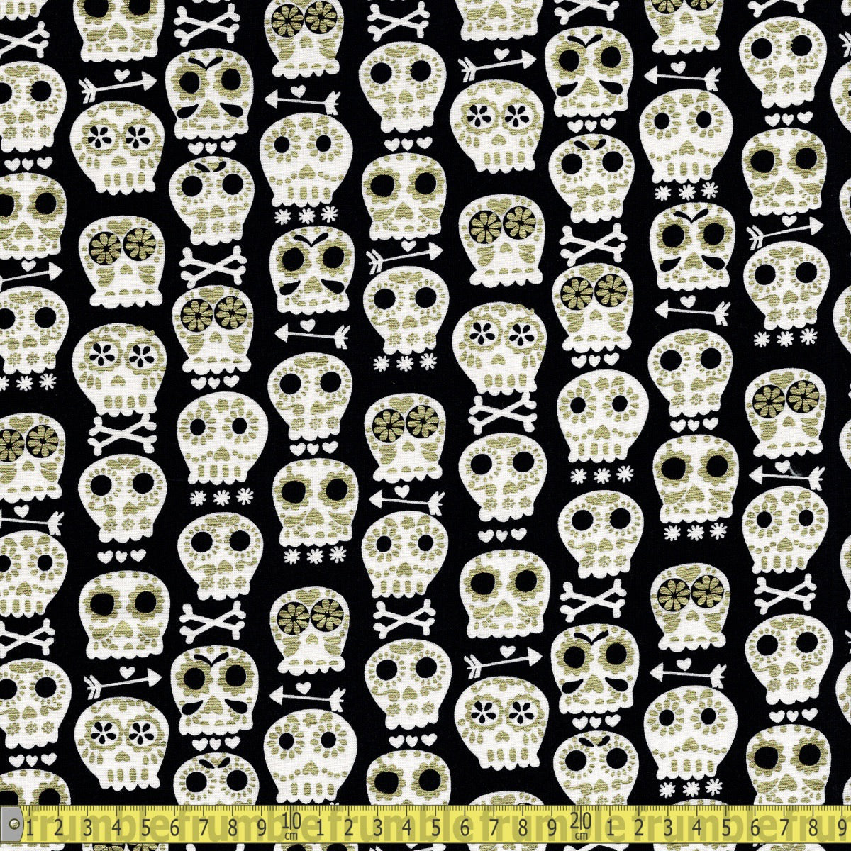 Metallic Bonehead (Black) Quilting Fabric by Michael Miller - Sewing and Dressmaking Fabric