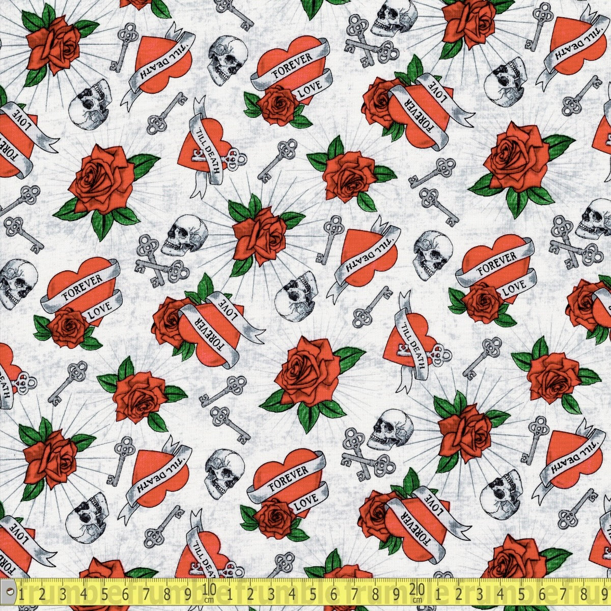Northcott Fabrics - Till Death Us Do Part Hearts - White - Sewing and Dressmaking Fabric