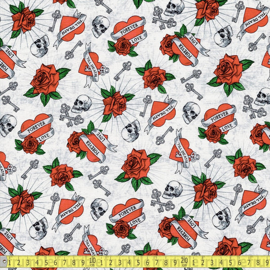 Northcott Fabrics - Till Death Us Do Part Hearts - White - Sewing and Dressmaking Fabric
