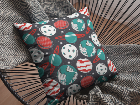 Blast Off Planetarium (Dark Grey) GOTS Organic Fabric by Cloud 9