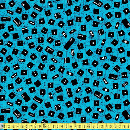 Studio E - Data Point Keys On Circuit Board Blue - Sewing and Dressmaking Fabric