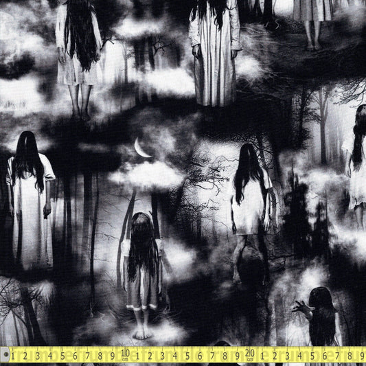 Timeless Treasures - Creepy Ghost Girls in the Woods - Grey - Sewing and Dressmaking Fabric