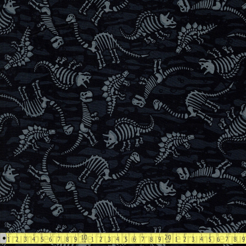 Timeless Treasures - Dino Skeleton Fossils - Black - Sewing and Dressmaking Fabric