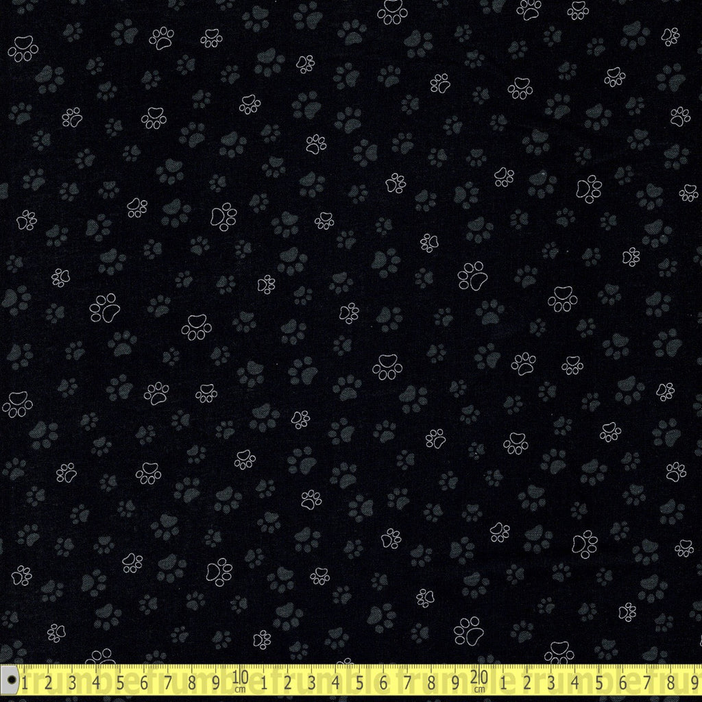 Timeless Treasures - Feline Good Cat Paws - Black - Sewing and Dressmaking Fabric