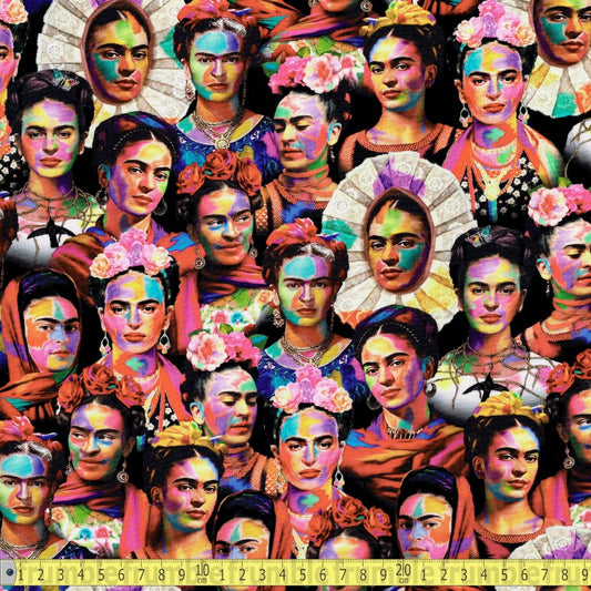 Timeless Treasures - Frida Packed Artist Faces - Black - Sewing and Dressmaking Fabric